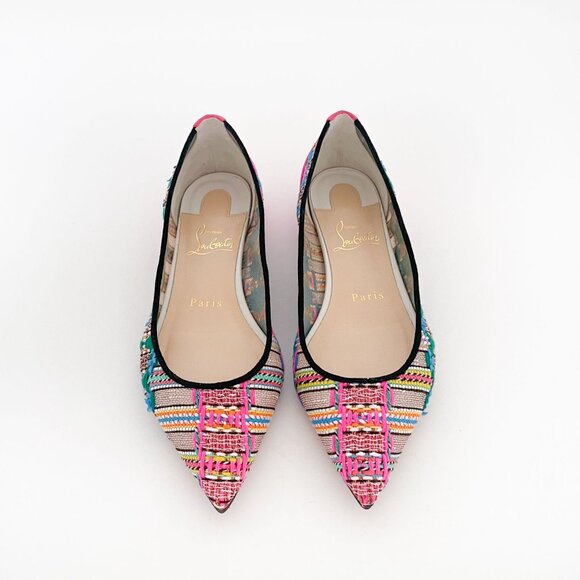 Christian Louboutin Follies Flat EU 36 US 6 Pink Tweed Mesh Tres Hippie Ballet - Picture 2 of 13